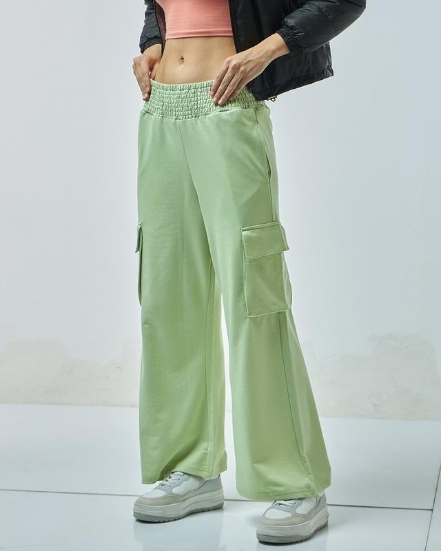 women's green flared cargo track pants