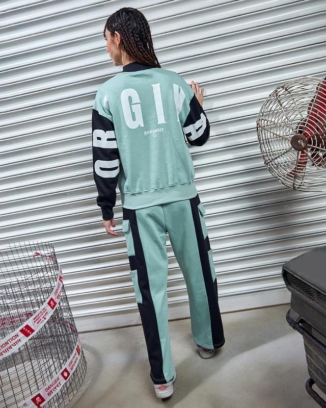 women's green gangster printed oversized co-ordinates