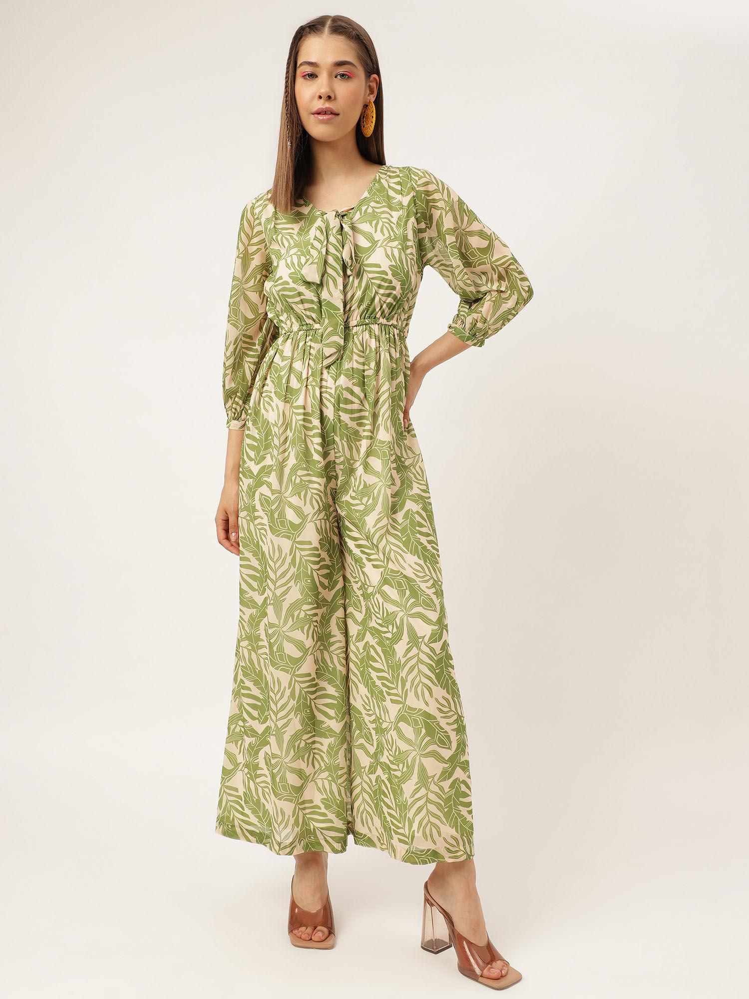 women's green georgette printed jumpsuit