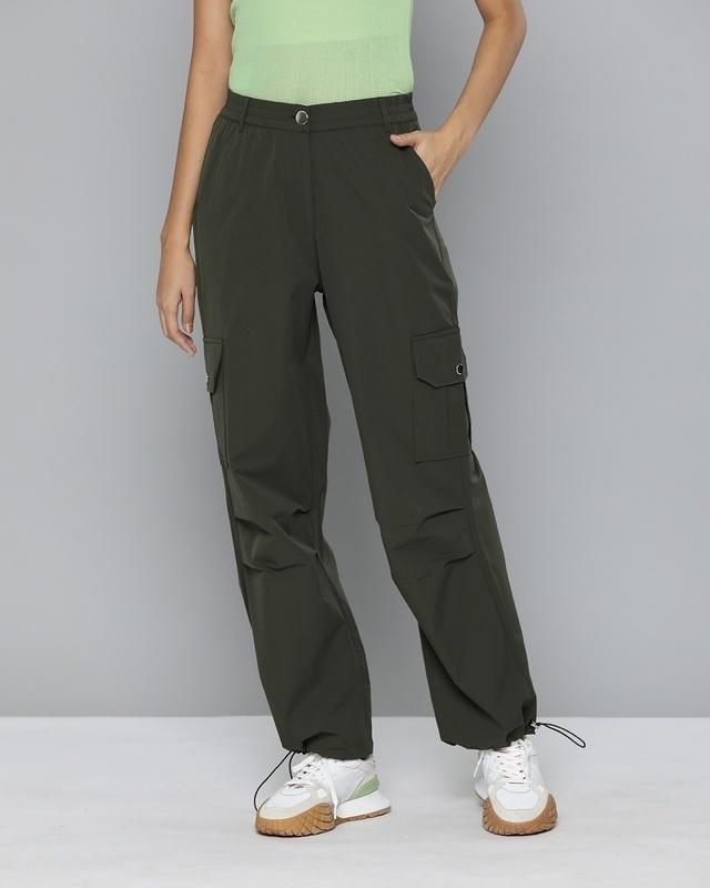 women's green loose comfort fit cargo parachute pants