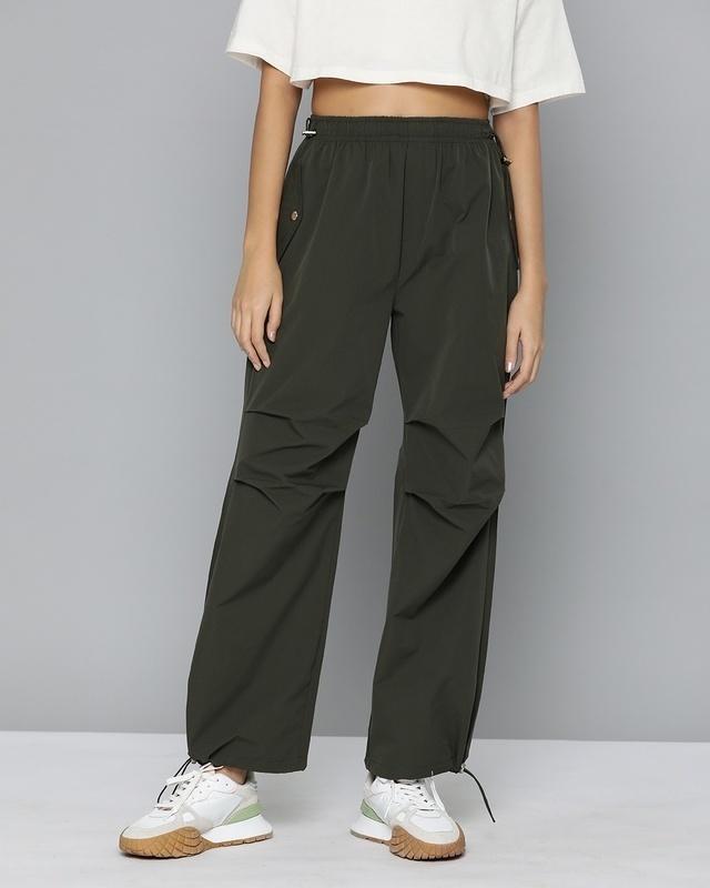 women's green loose comfort fit parachute pants