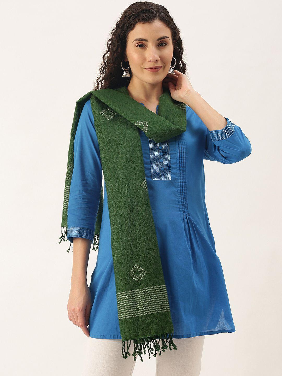 women's green merino wool handloom jamdani stole