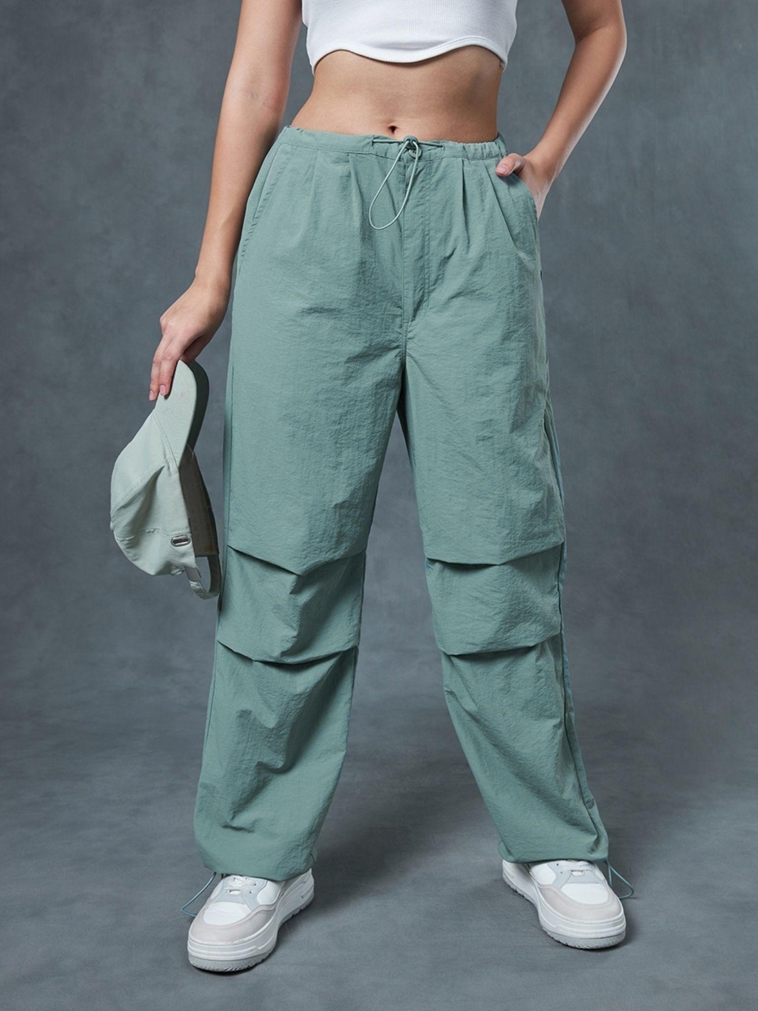 women's green oversized parachute pants