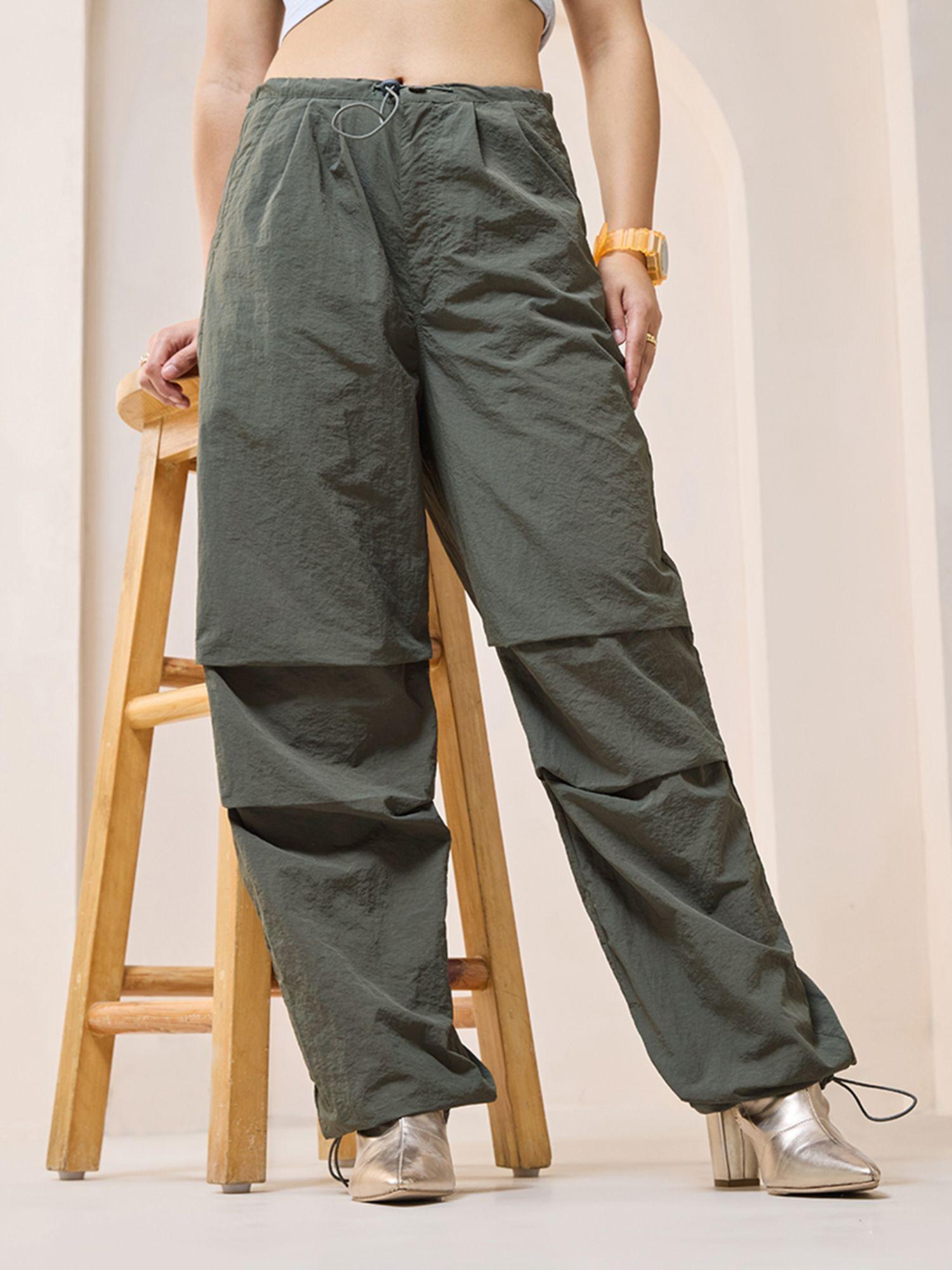 women's green oversized parachute pants