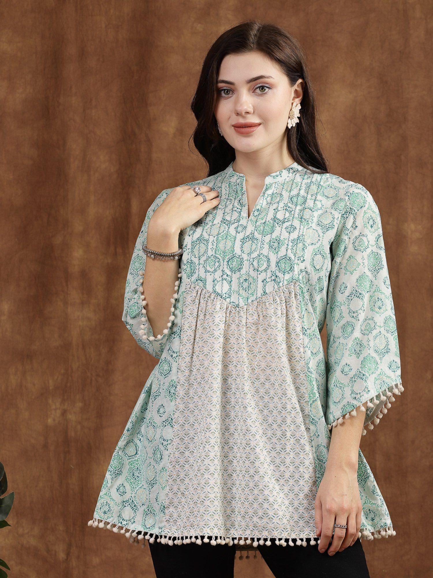 women's green printed cotton tunic