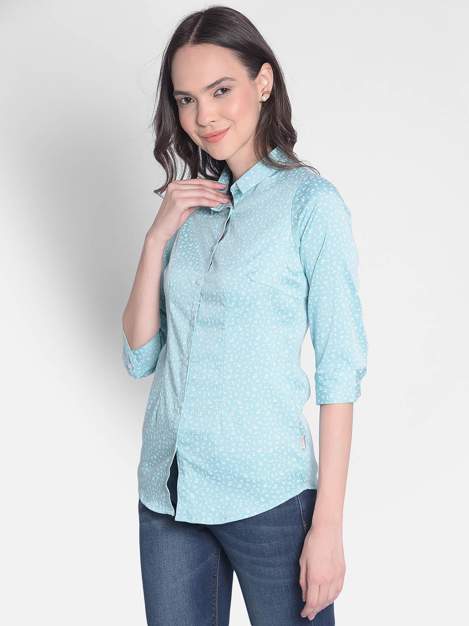 women's green printed shirt