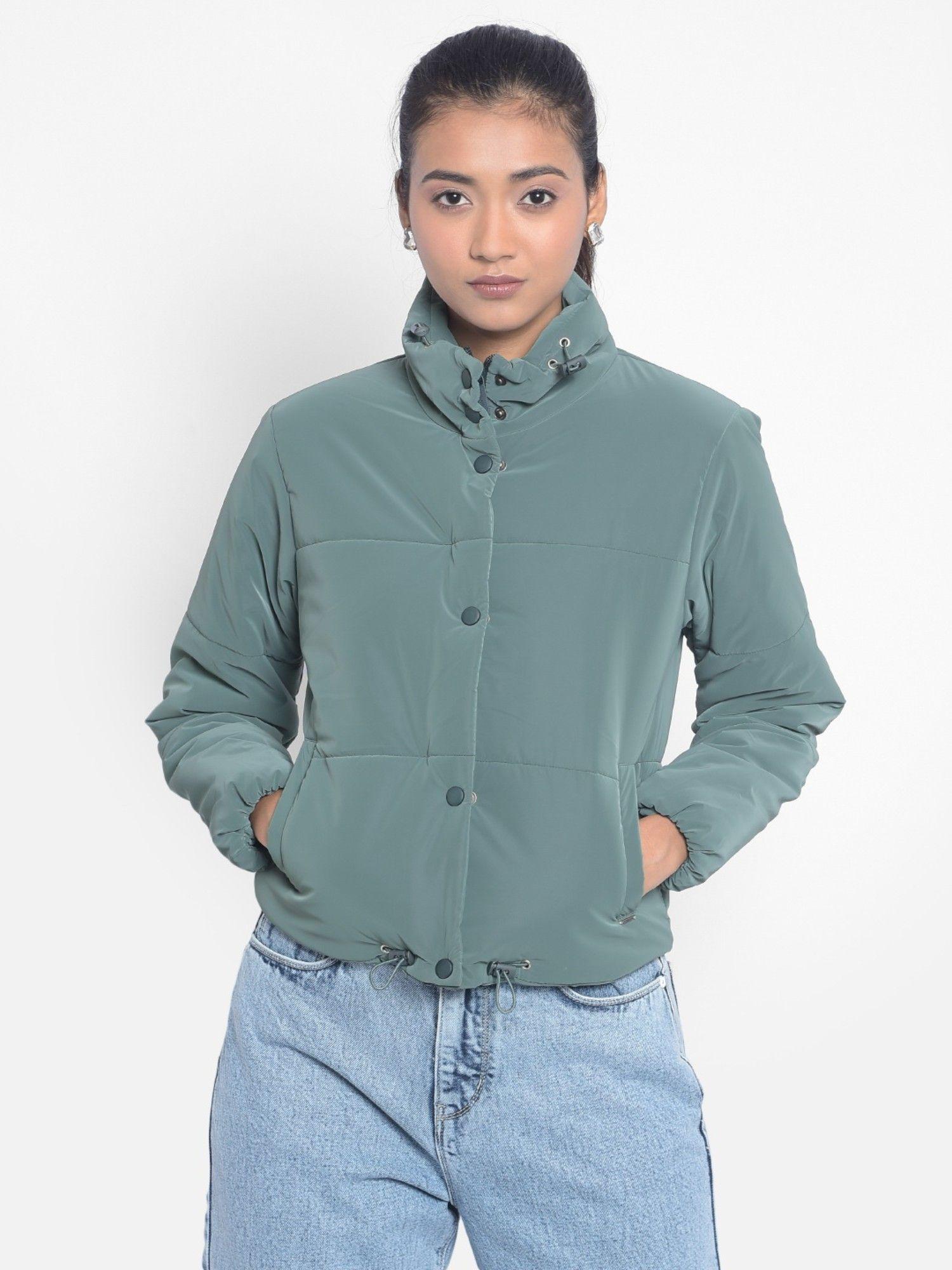 women's green puffer jacket