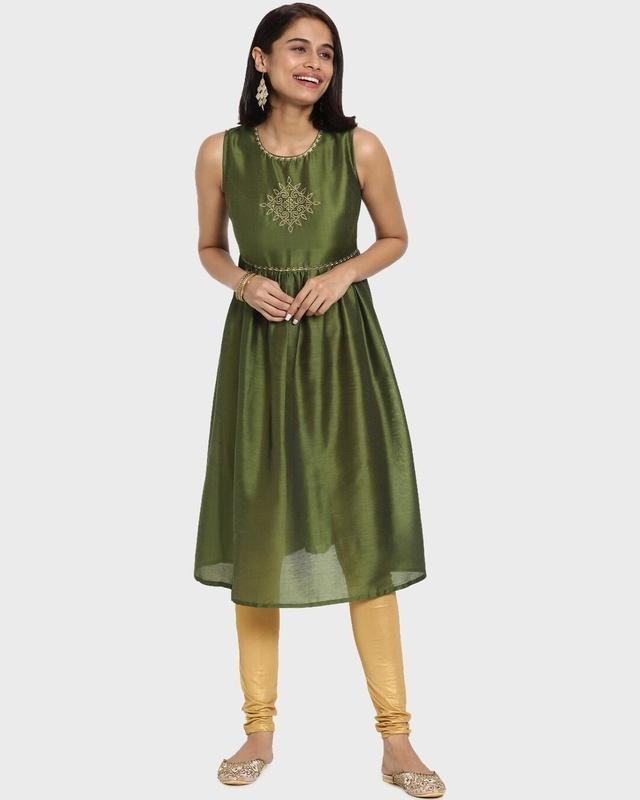 women's green sleeveless ethnic kurti