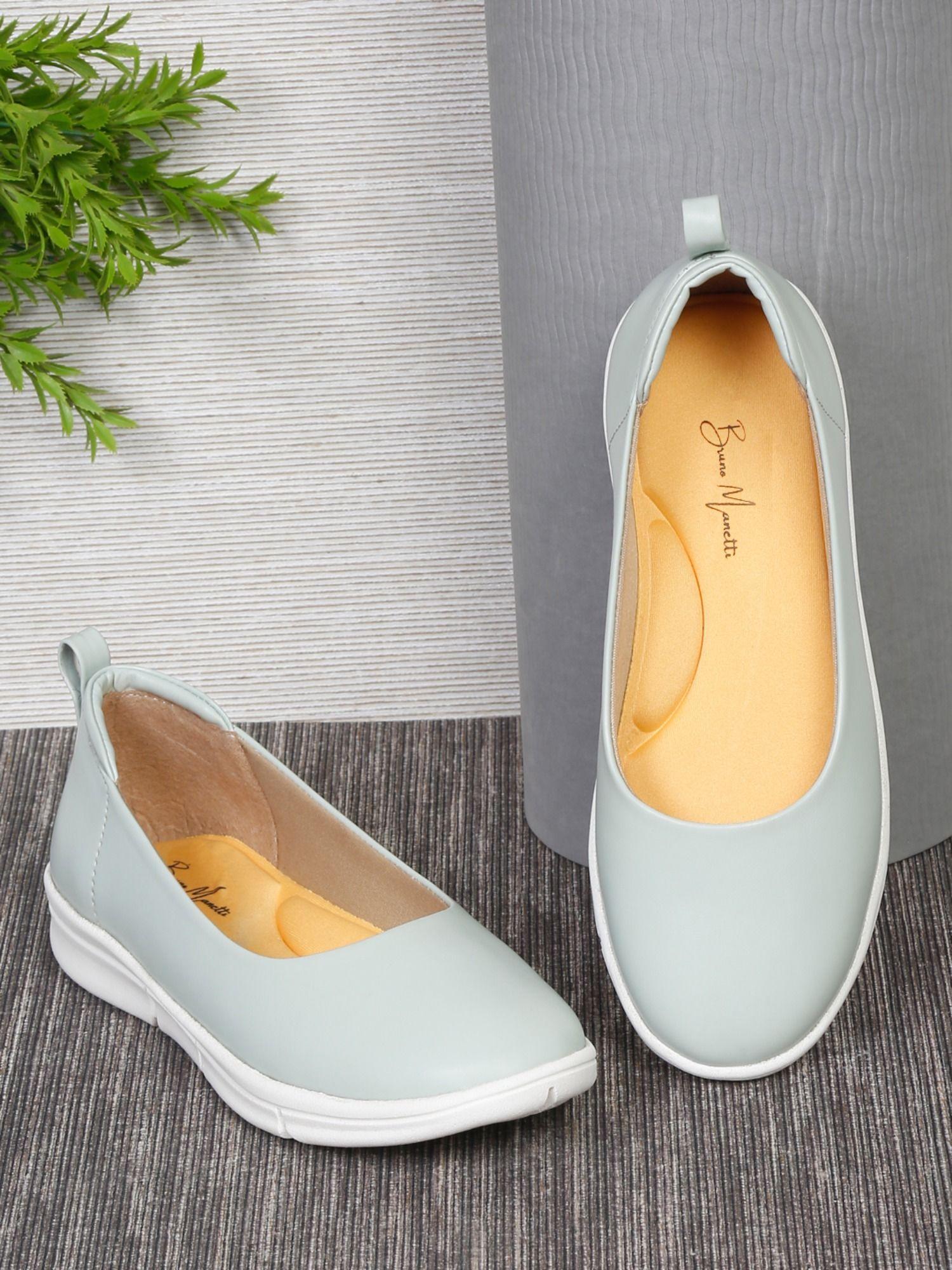 women's green slip-on back closed round toe ballerinas