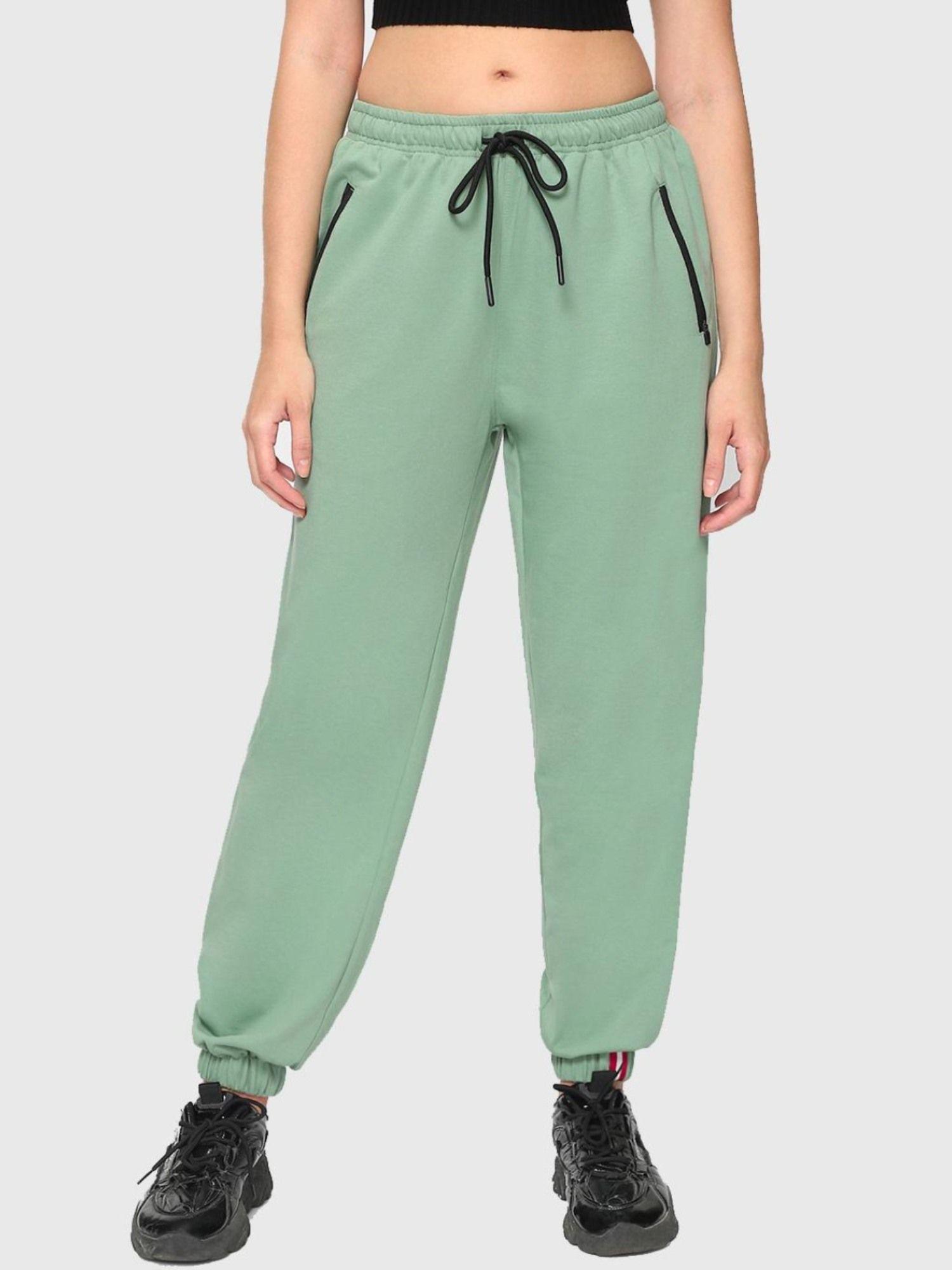 women's green solid boxy fit joggers