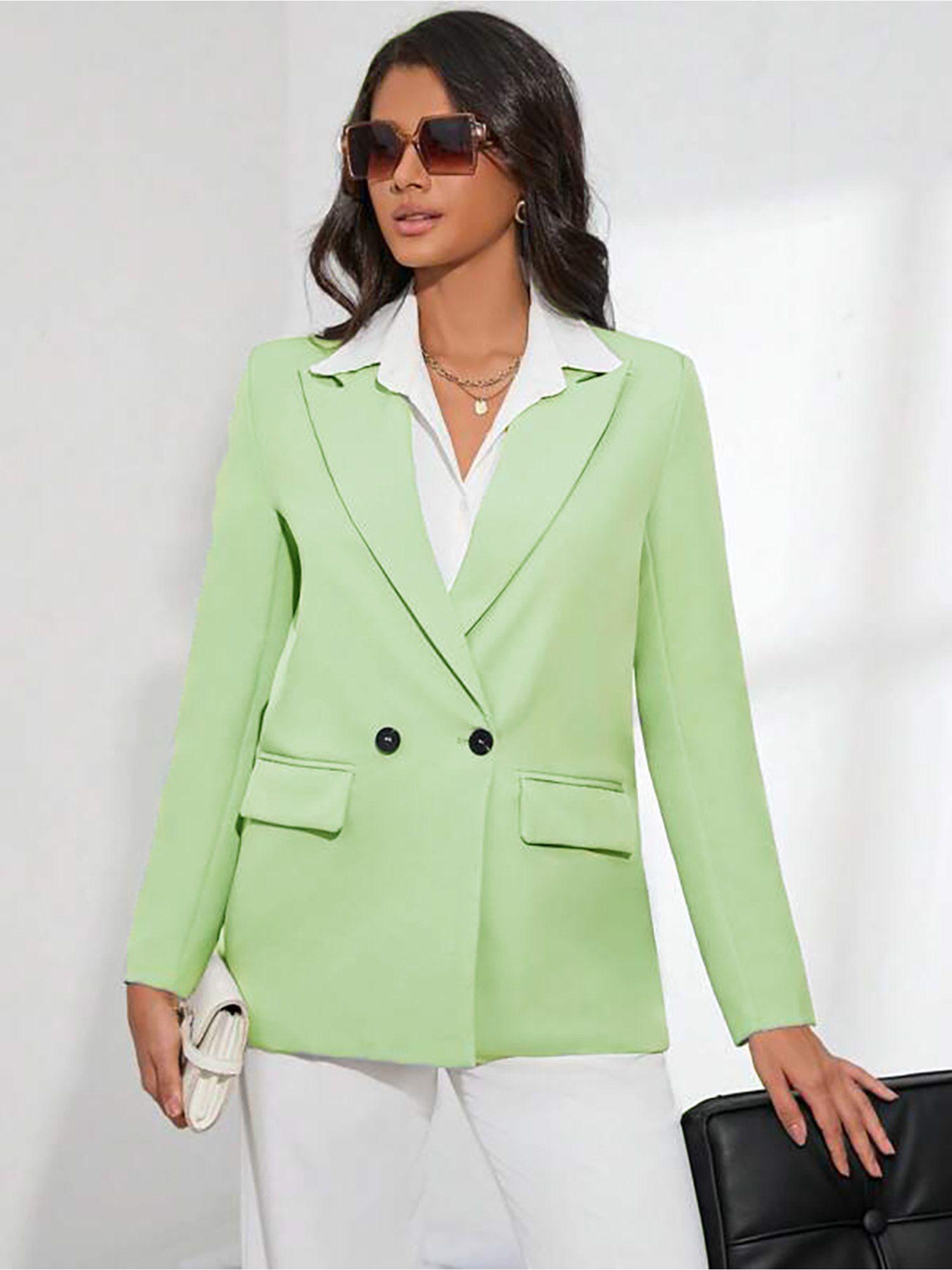 women's green solid casual blazer