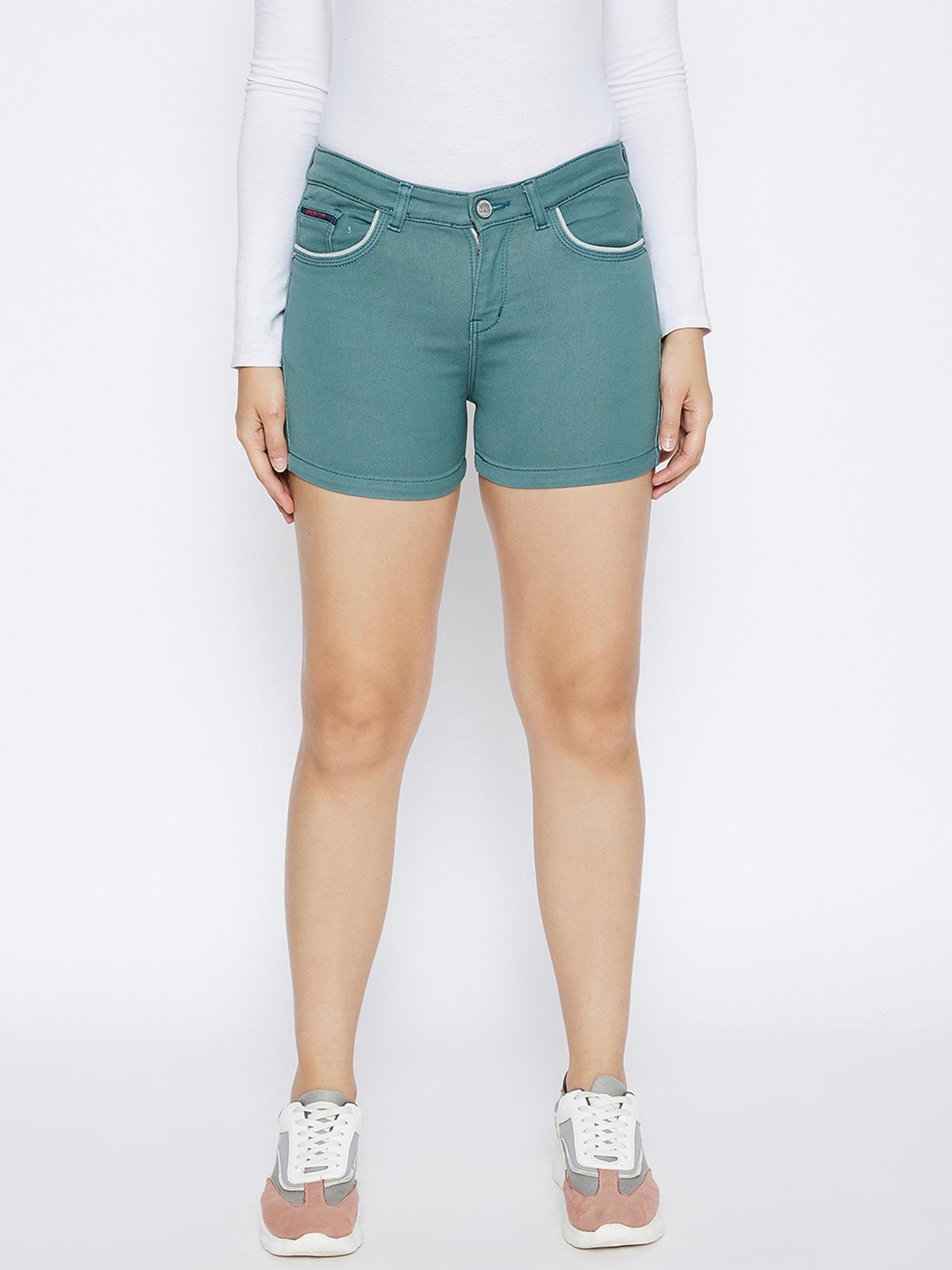 women's green solid shorts