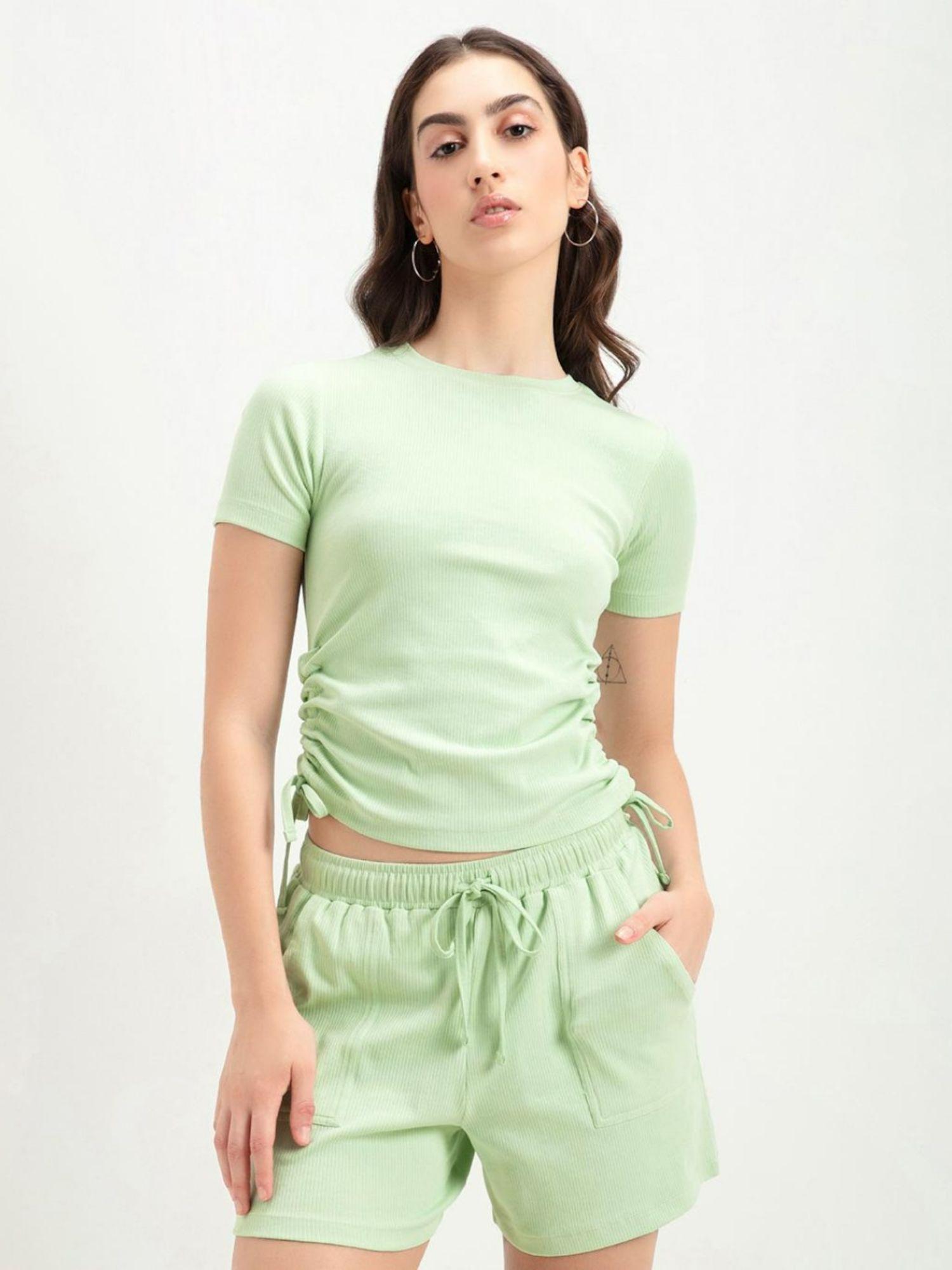 women's green solid tailored top