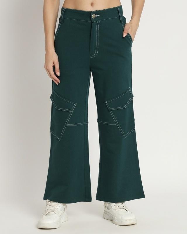 women's green straight fit cargo pants