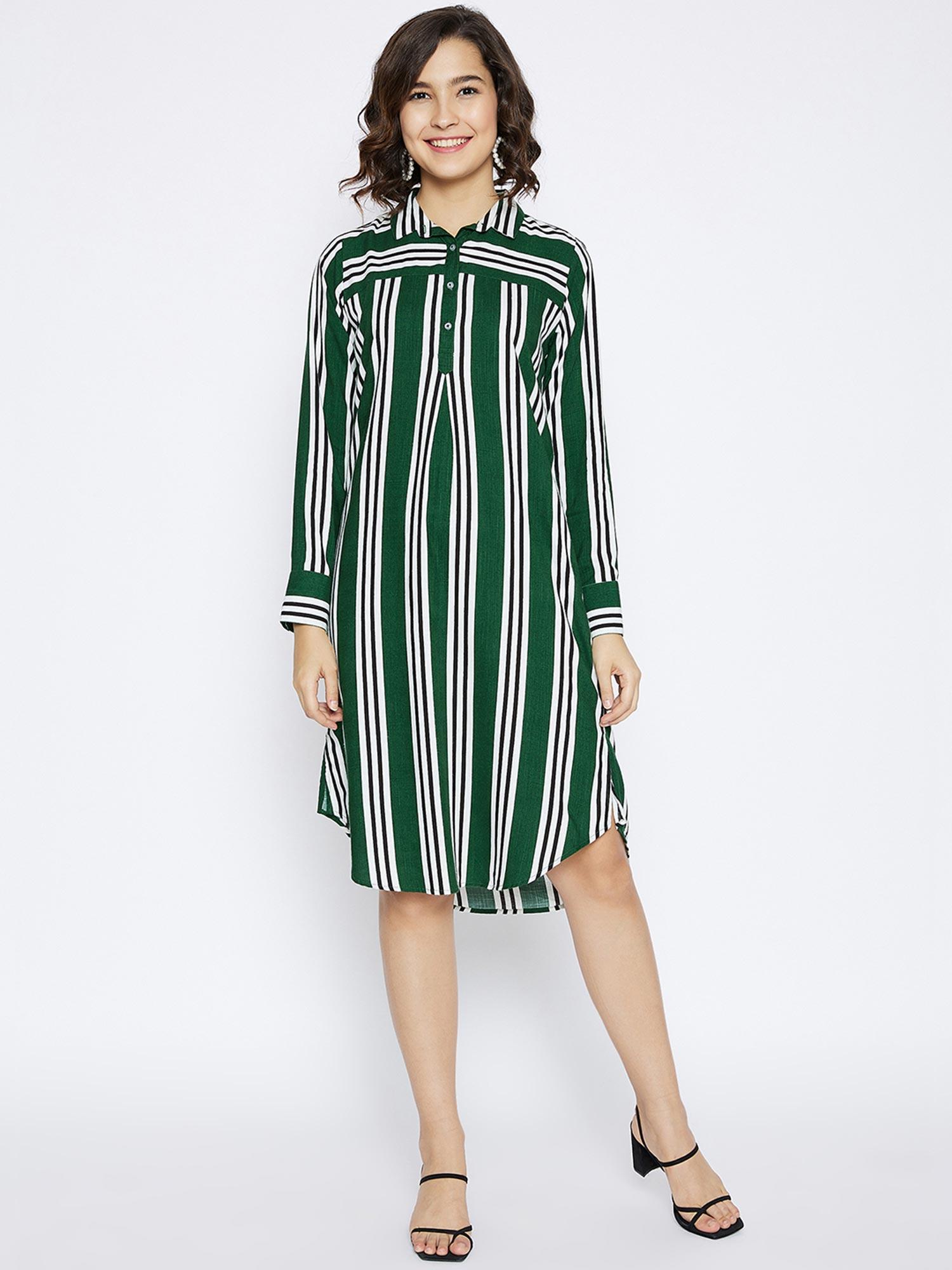 women's green stripes knee length