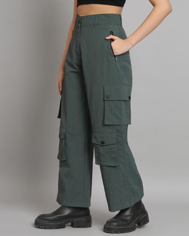 women's green tapered fit cargo pants