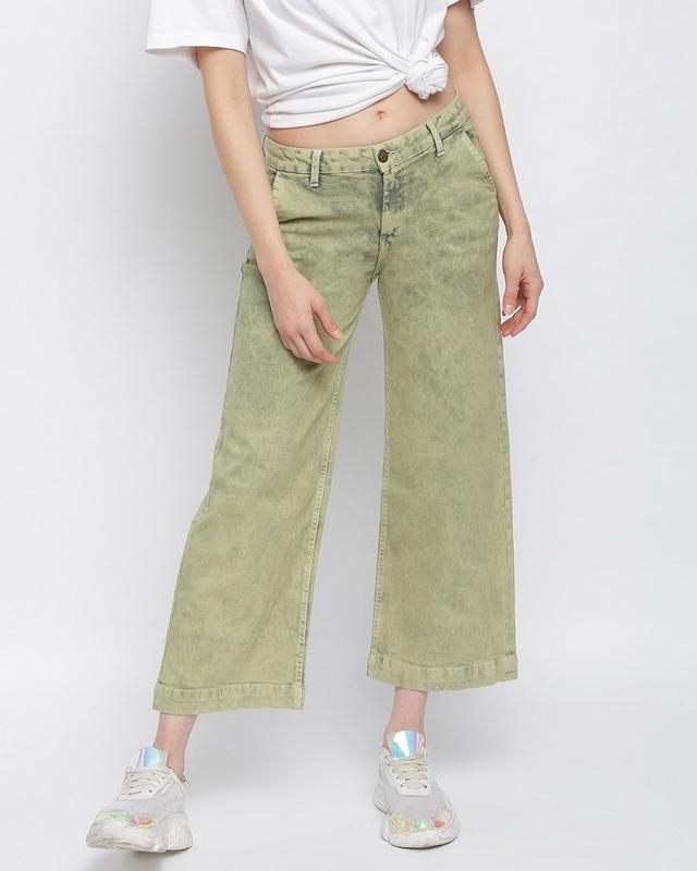 women's green wide leg jeans