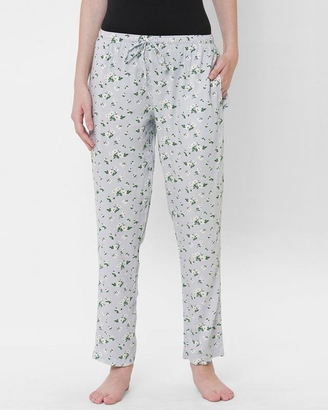 women's grey all over floral printed lounge pants