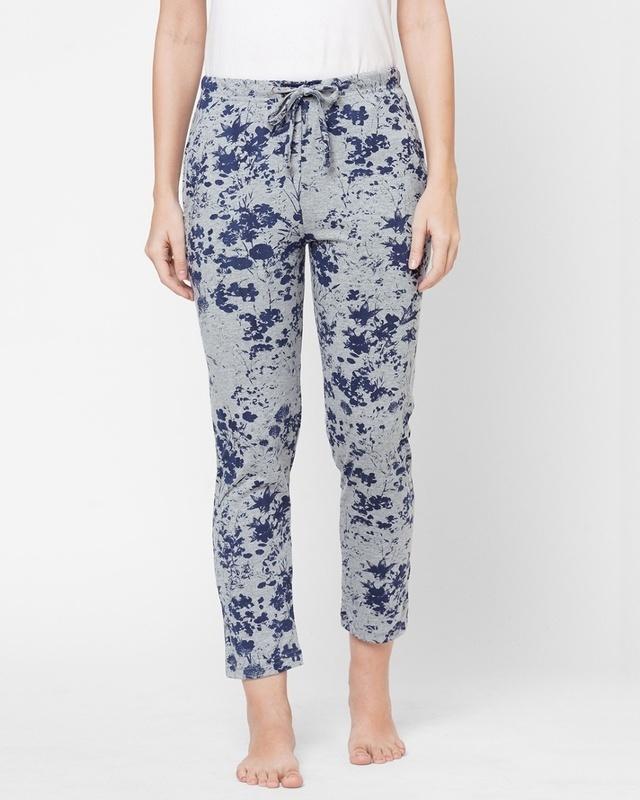 women's grey all over floral printed lounge pants