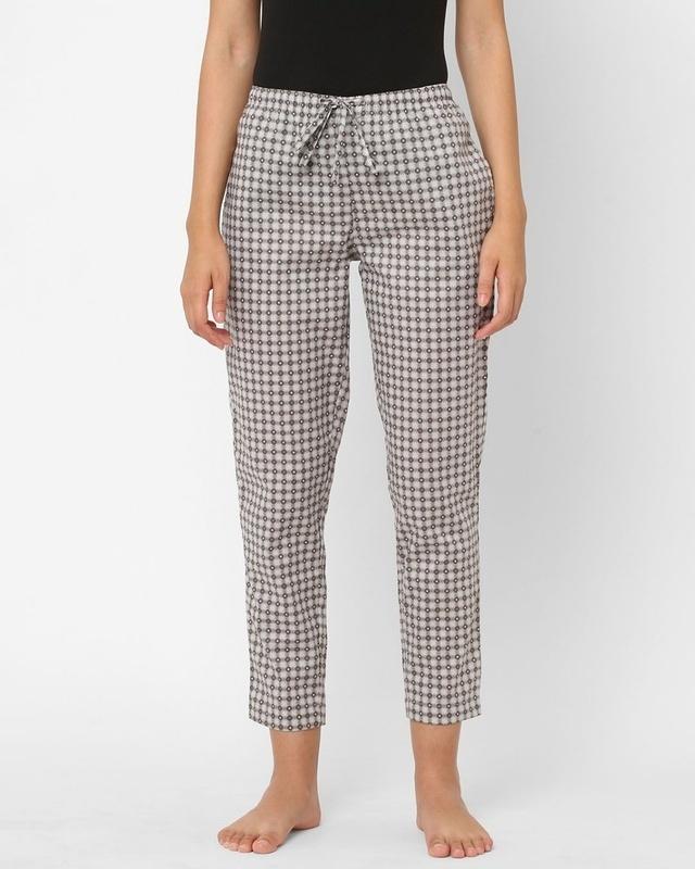 women's grey all over printed cotton lounge pants