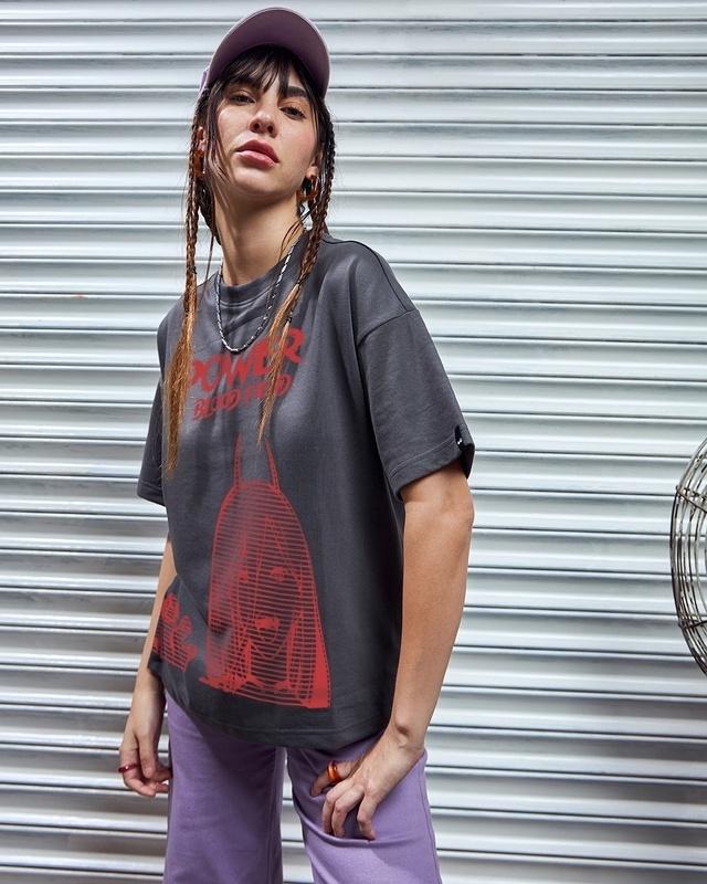 women's grey blood fiend graphic printed oversized t-shirt