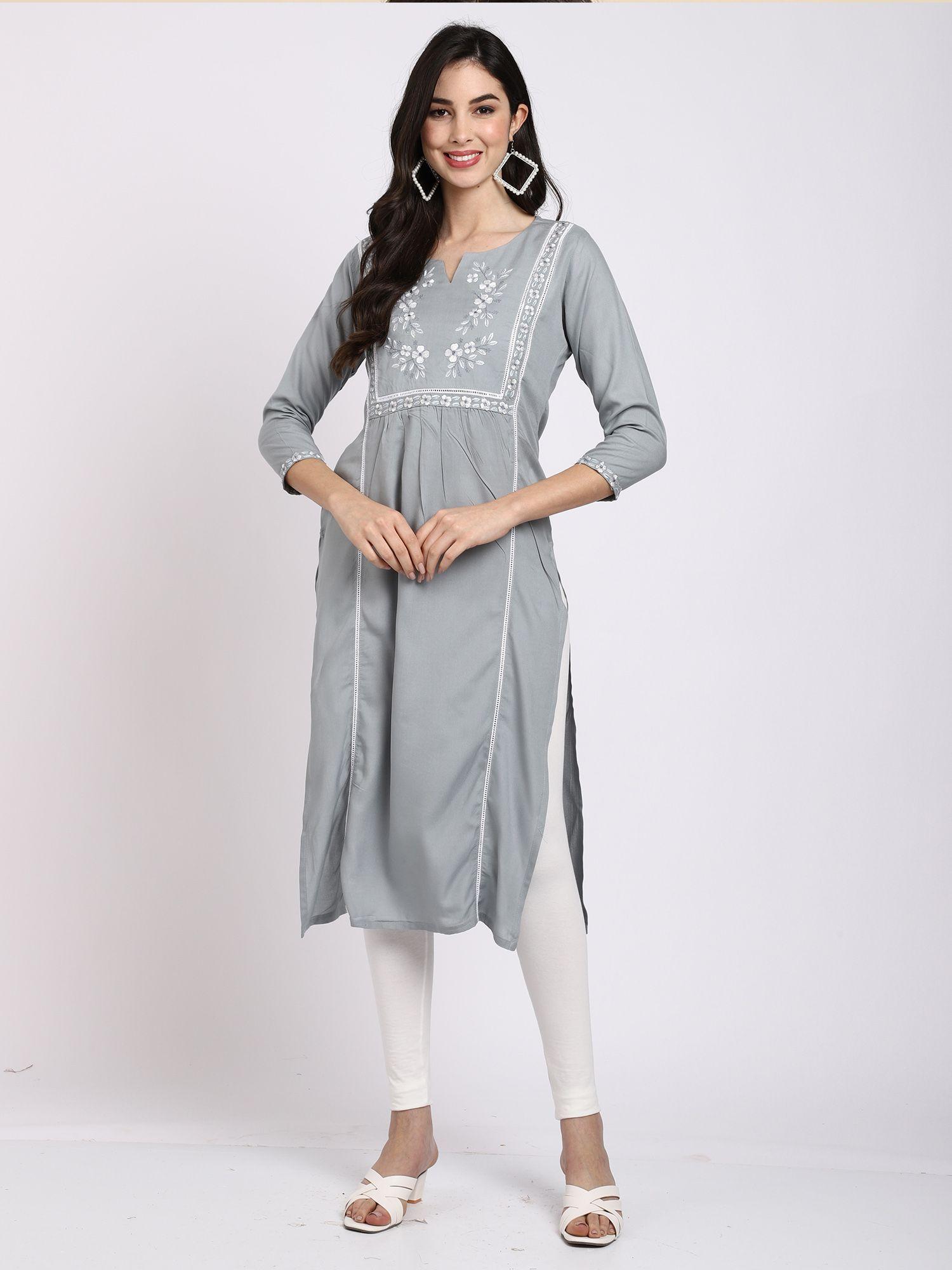 women's grey cotton jaipuri printed kurti