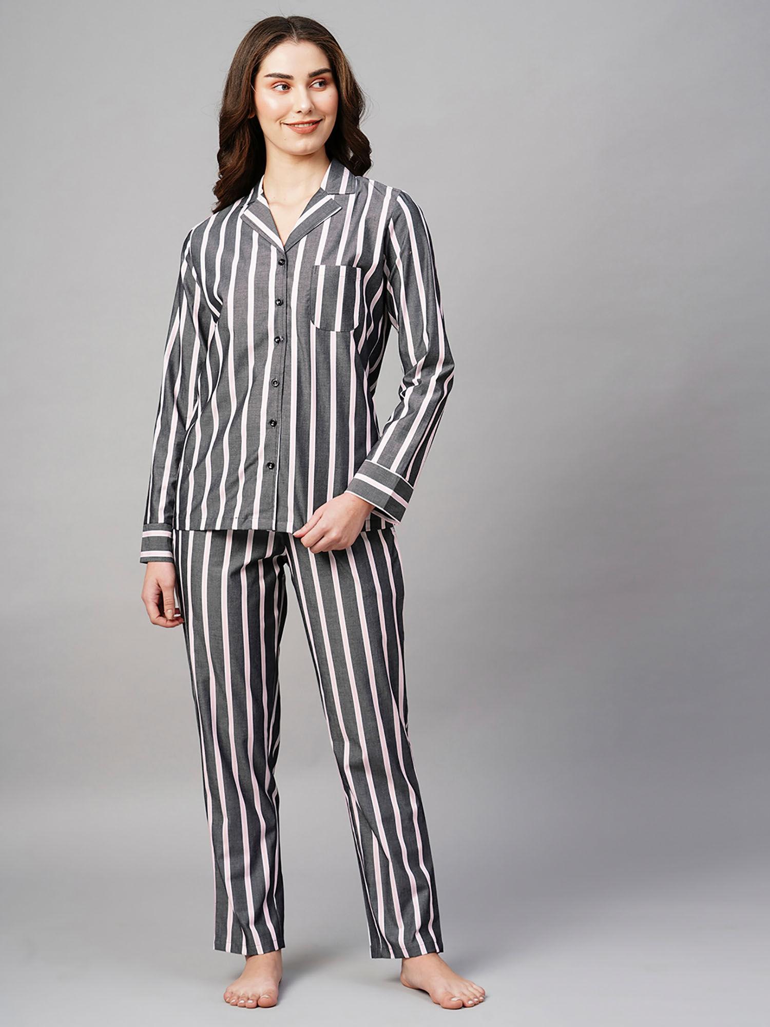 women's grey lining night suit (set of 2)