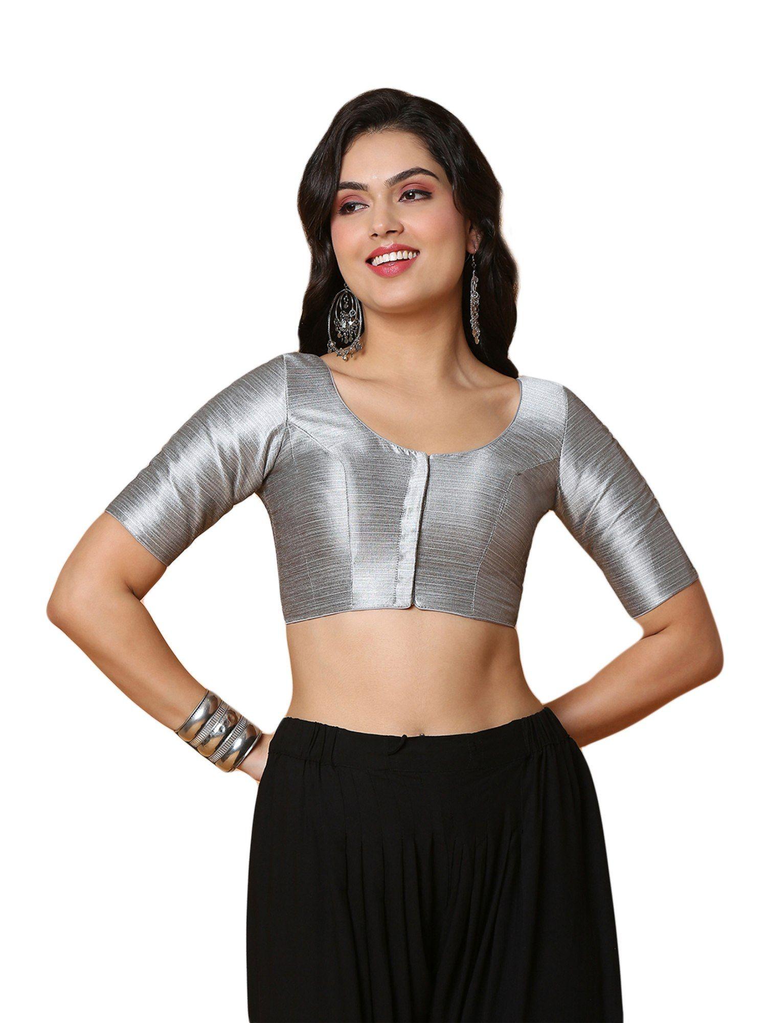 women's grey mulberry silk readymade saree blouse