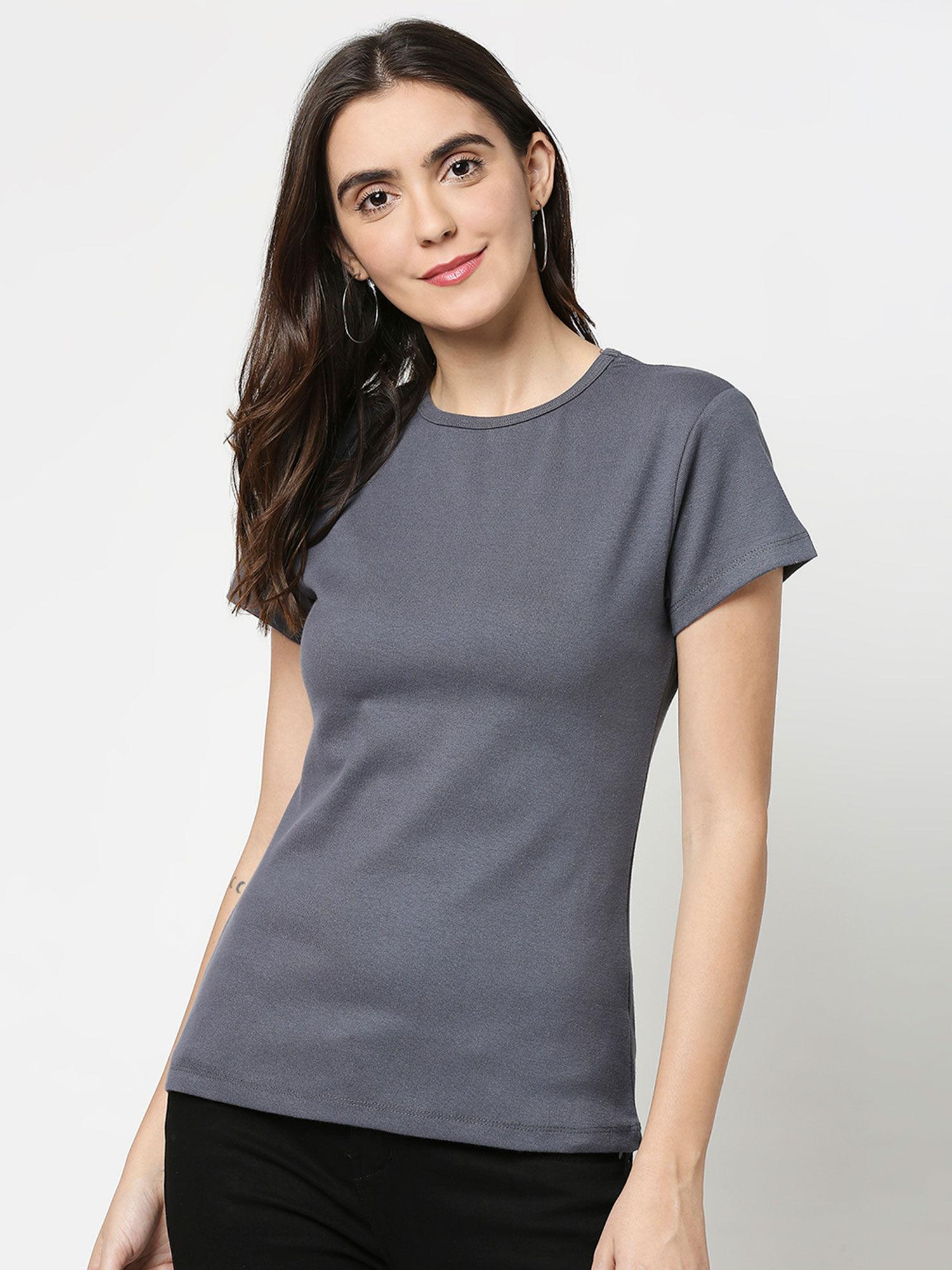 women's grey solid t-shirt