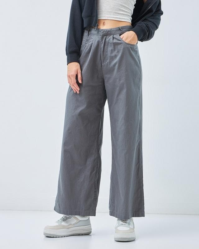 women's grey super loose fit wide leg pants