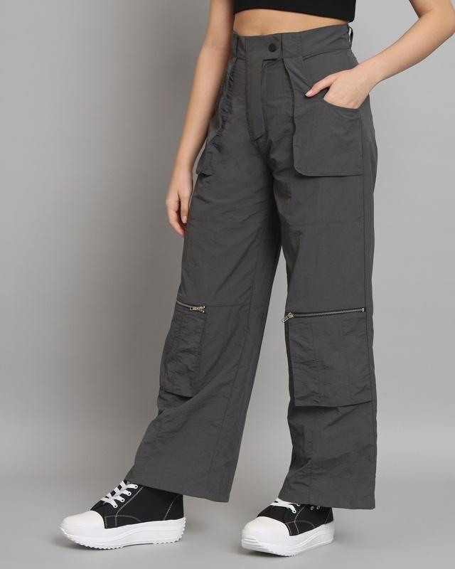 women's grey tapered fit cargo pants