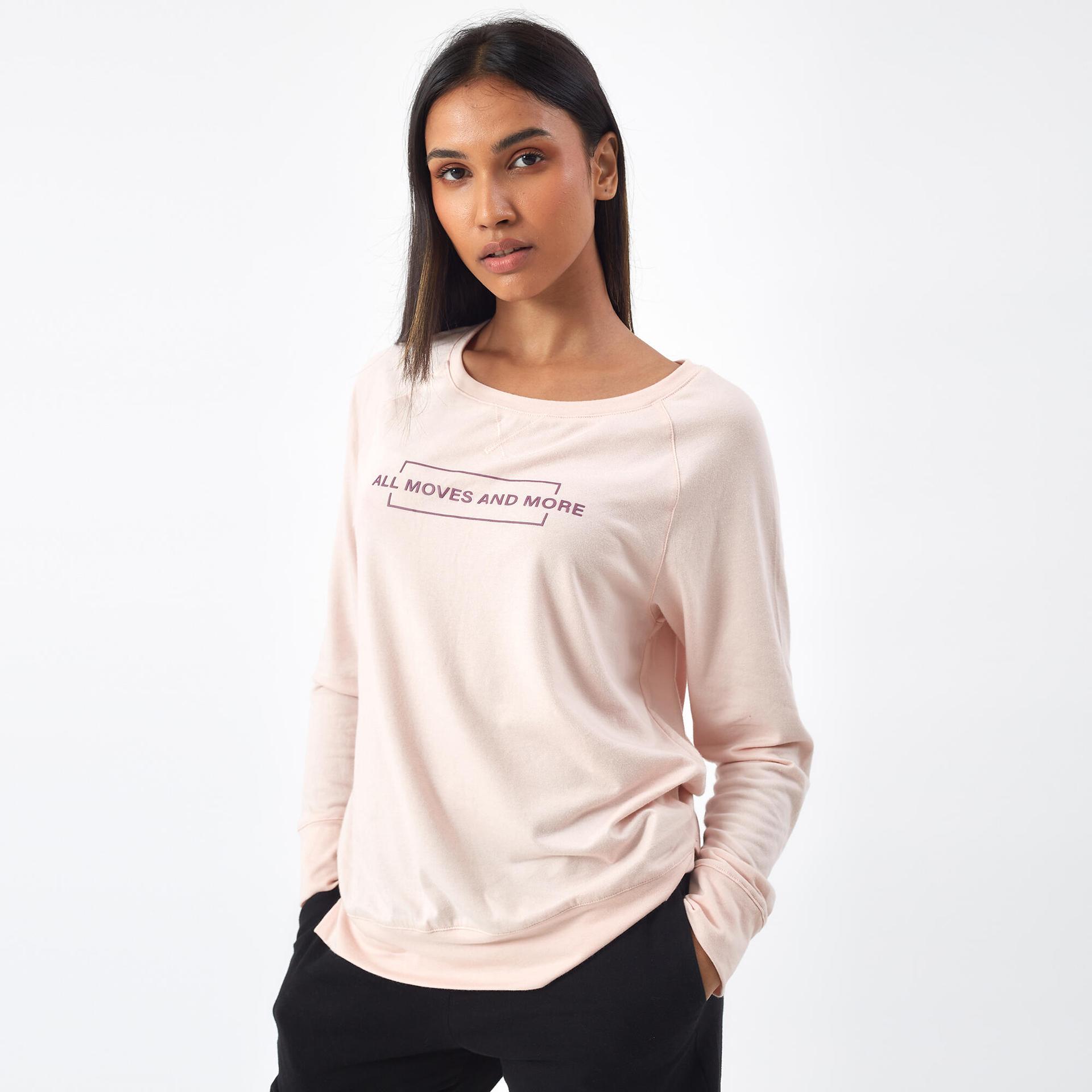 women's gym cotton blend long sleeve t-shirt regular fit 500-pink