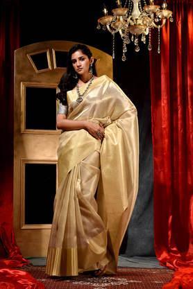 women's handloom golden tissue silk saree with blouse piece - gold