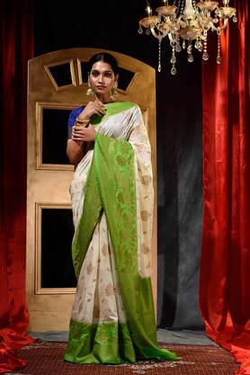 women's handloom off-white dupion silk saree with blouse piece - off white