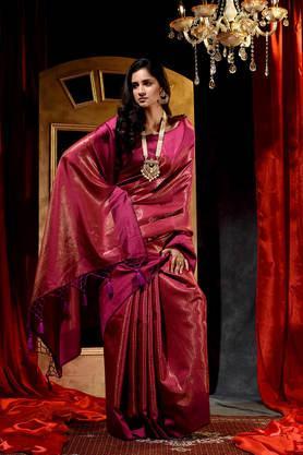 women's handwoven rani banarasi silk saree with blouse piece - pink