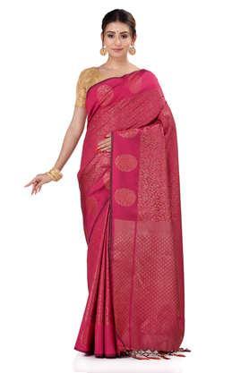 women's handwoven rani pink kubera pattu saree with blouse piece - pink