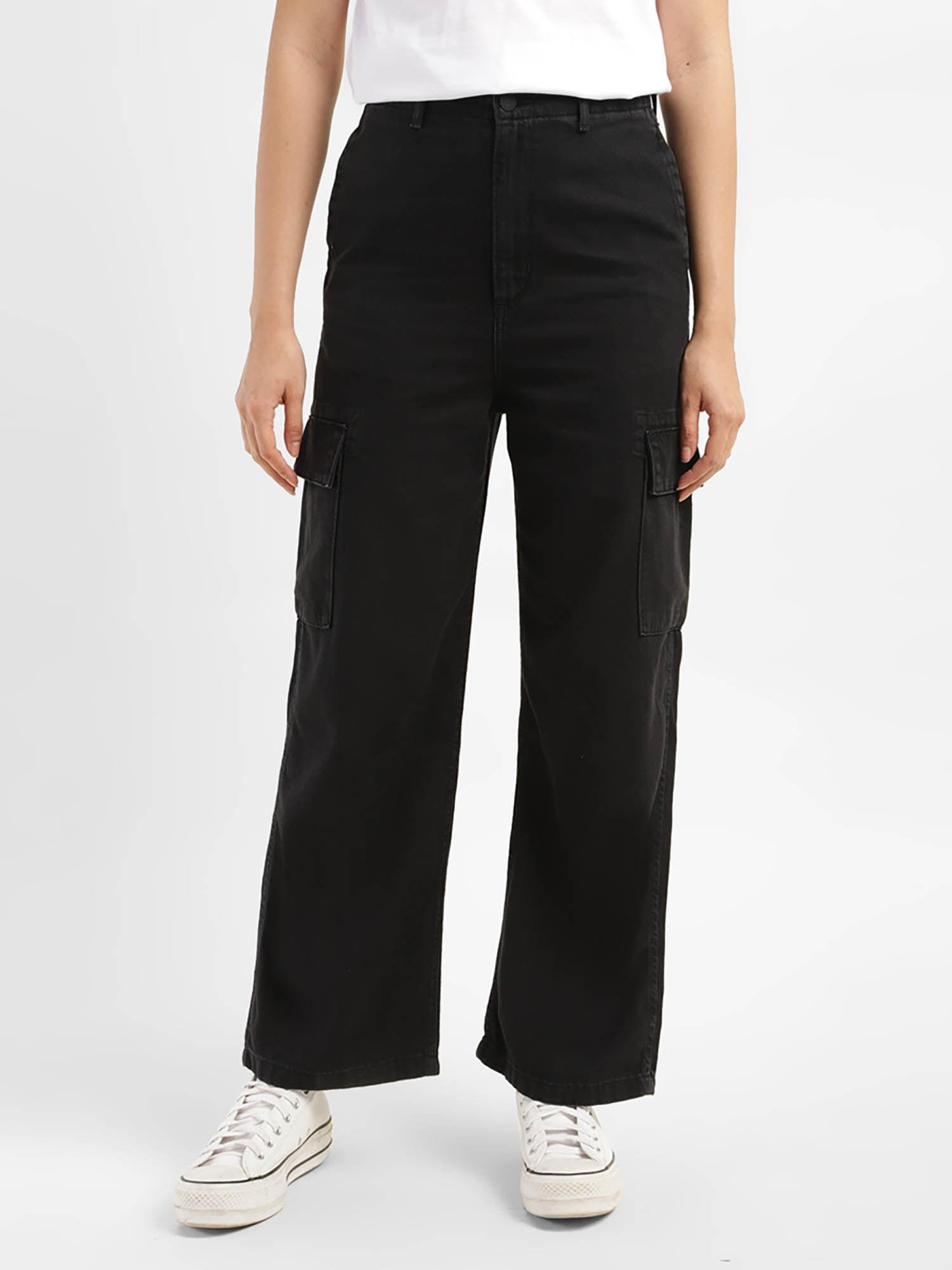 women's high rise black loose fit cargo pant