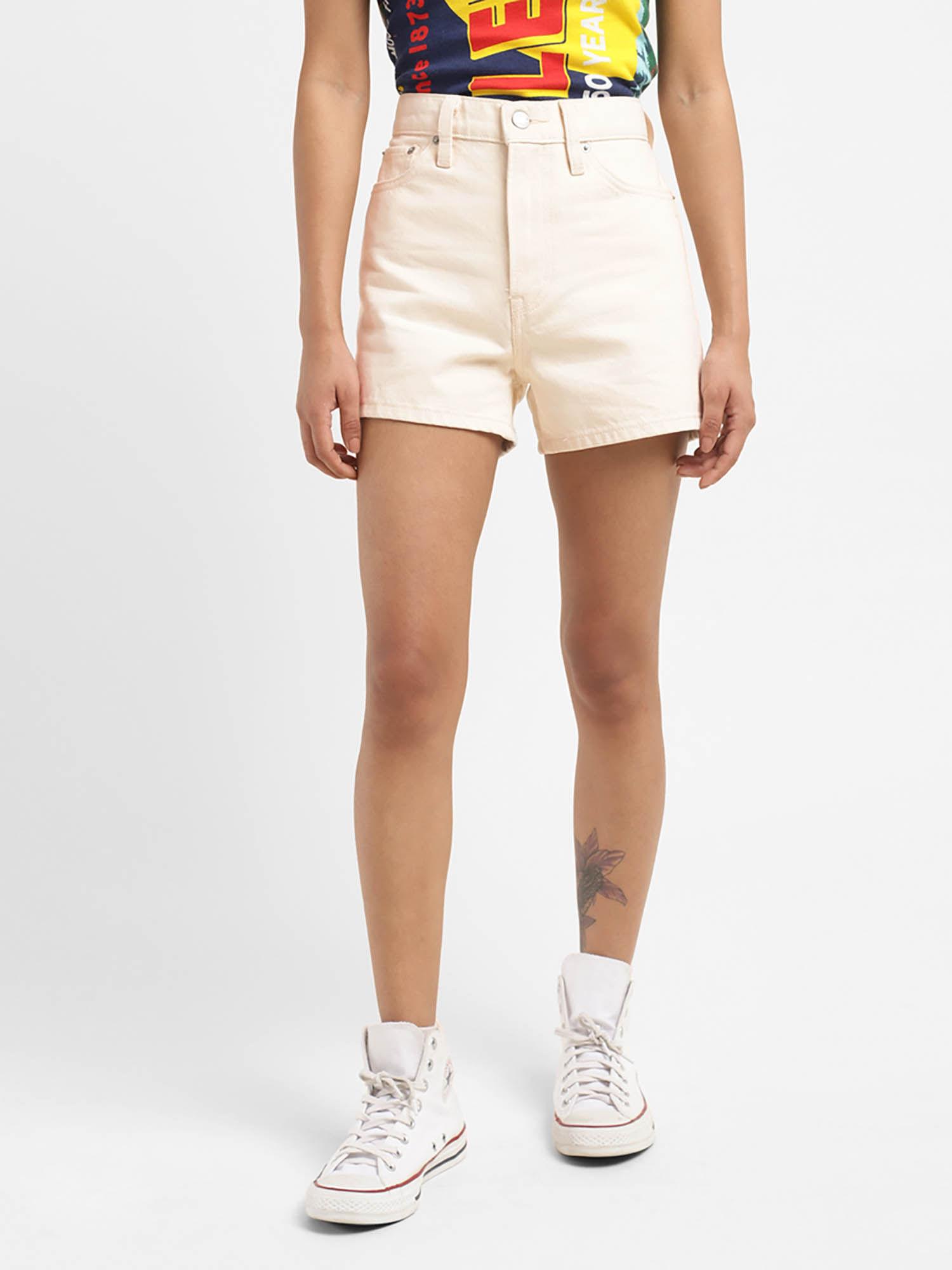 women's high rise cream regular fit denim shorts