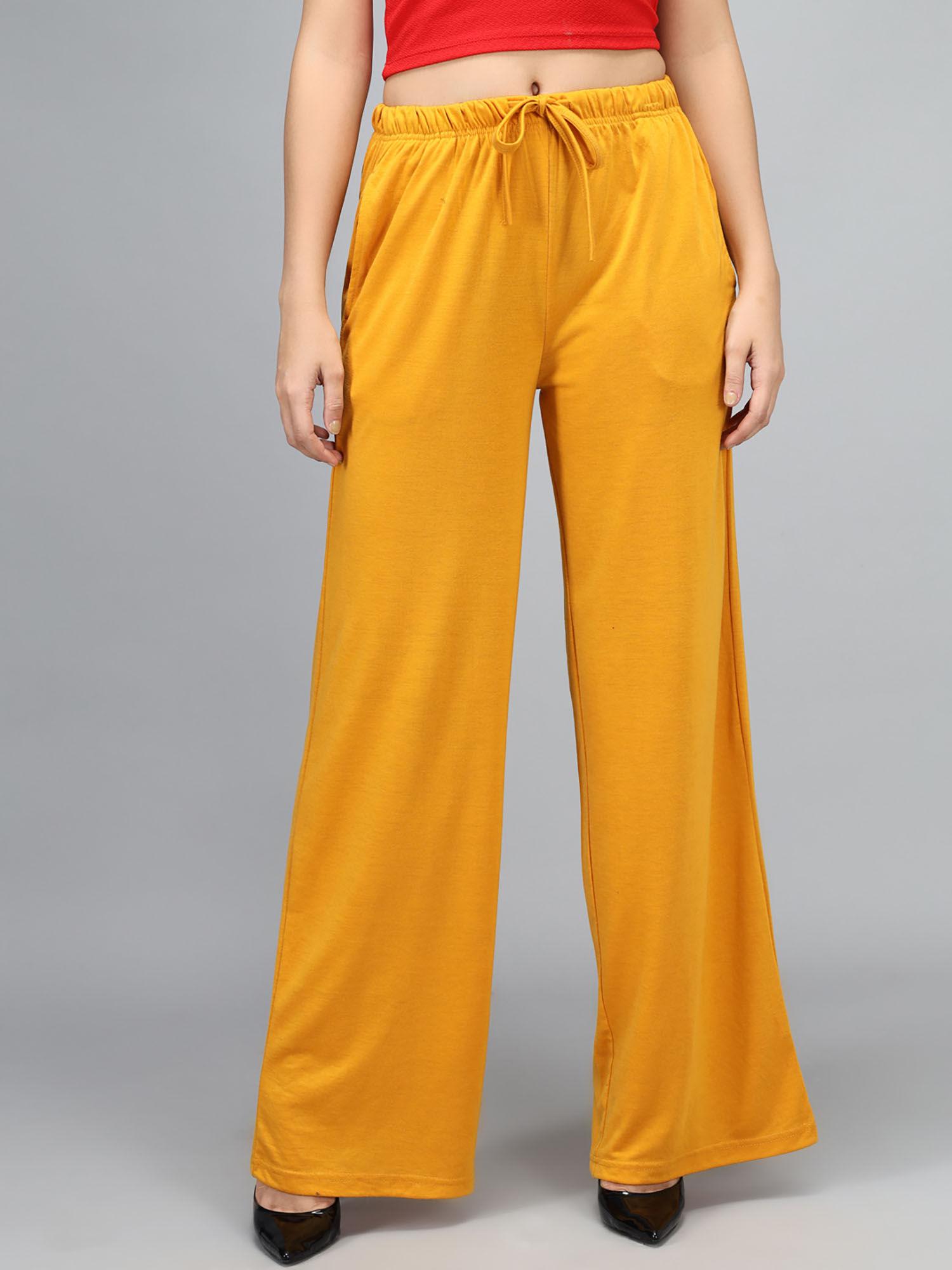 women's high rise poly lycra yellow trouser