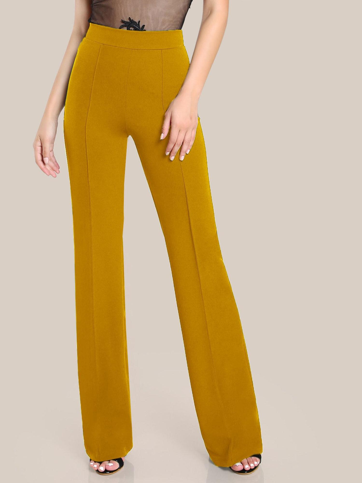 women's high rise polyester blend mustard trouser