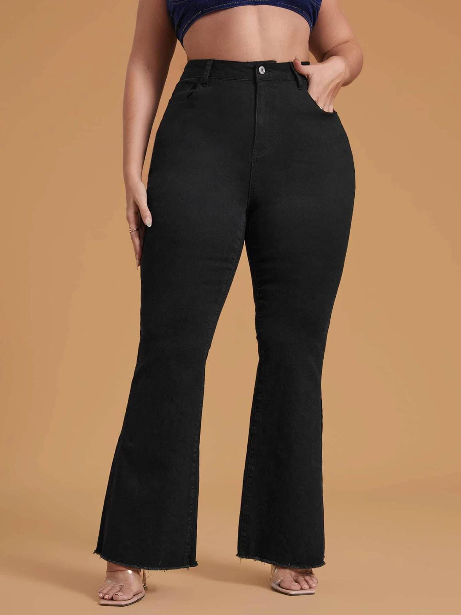 women's high rise regular fit solid jeans jet black