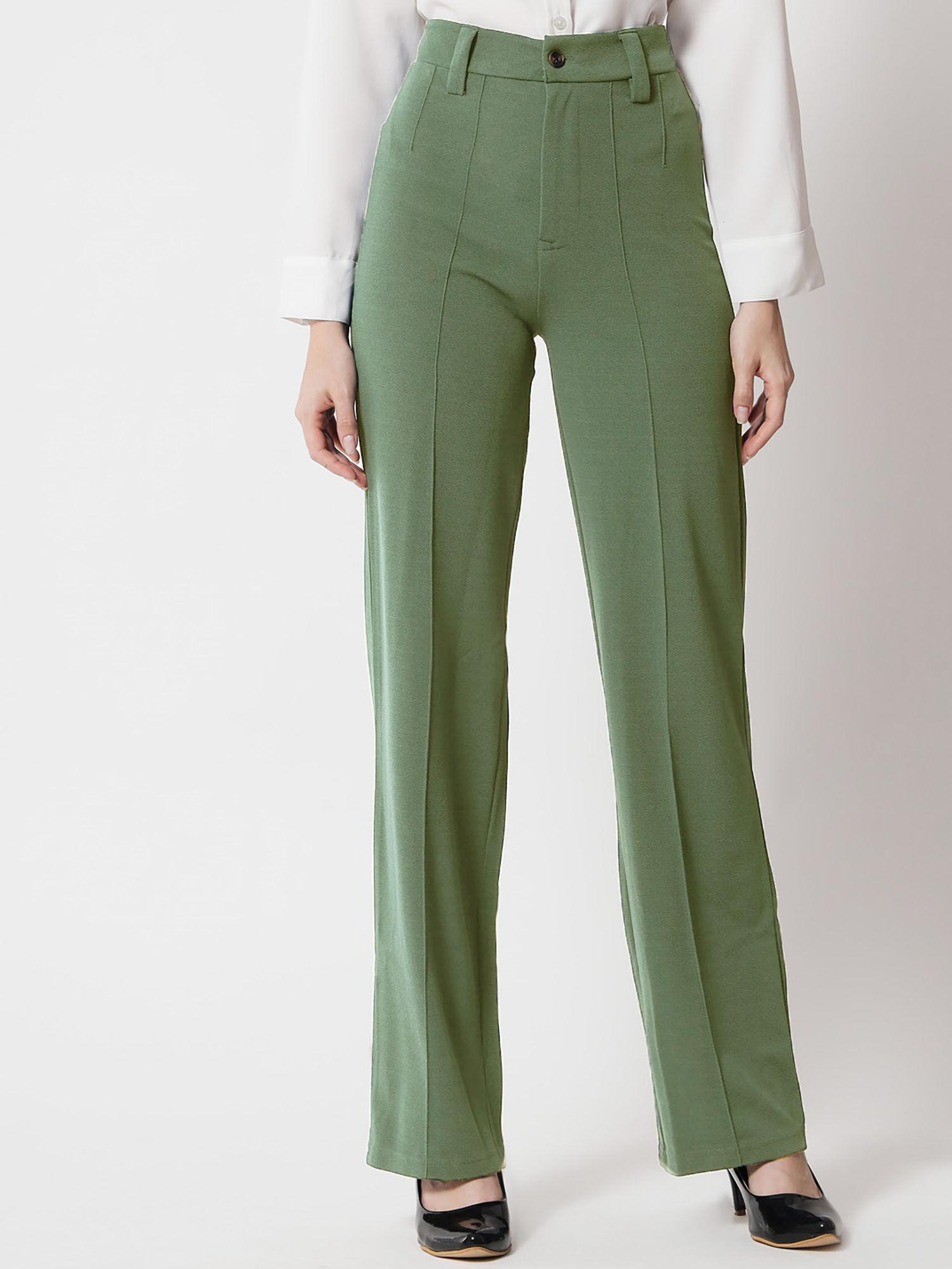 women's high rise solid green trouser