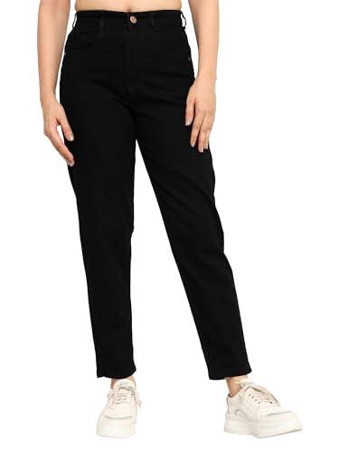 women's high waist mom fit jeans i denim stretchable solid ankle length pant with curved pocket i clean plain relaxed fit i stylish & trendy look for office party home girls & women (30, black)