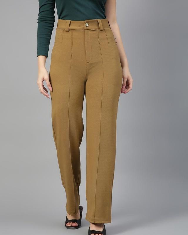 women's honey brown straight fit trousers