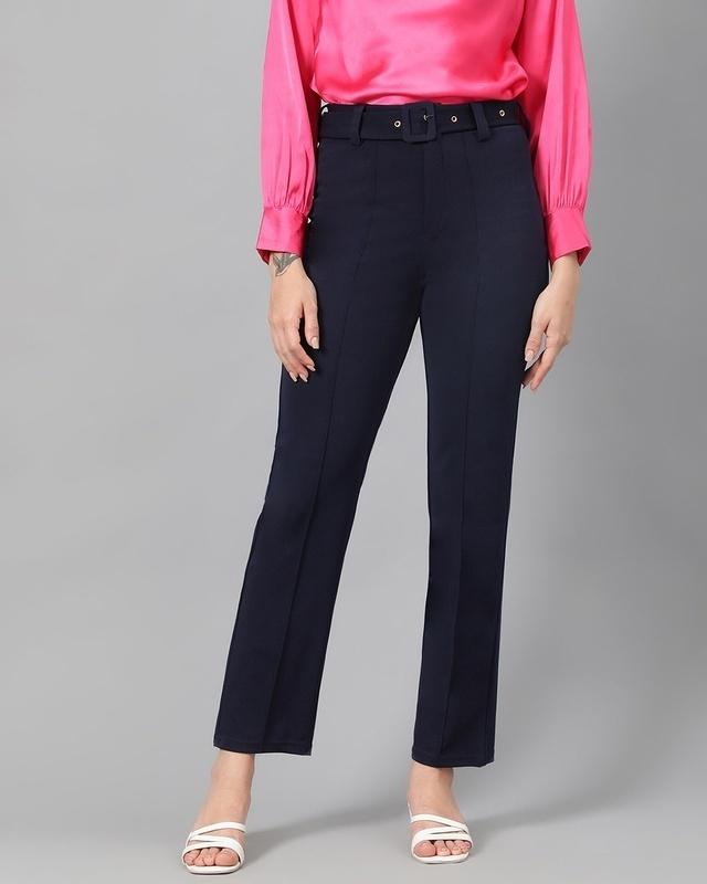 women's indigo blue straight fit trousers