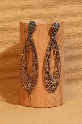 women's intricate oval rose drop earrings - gold