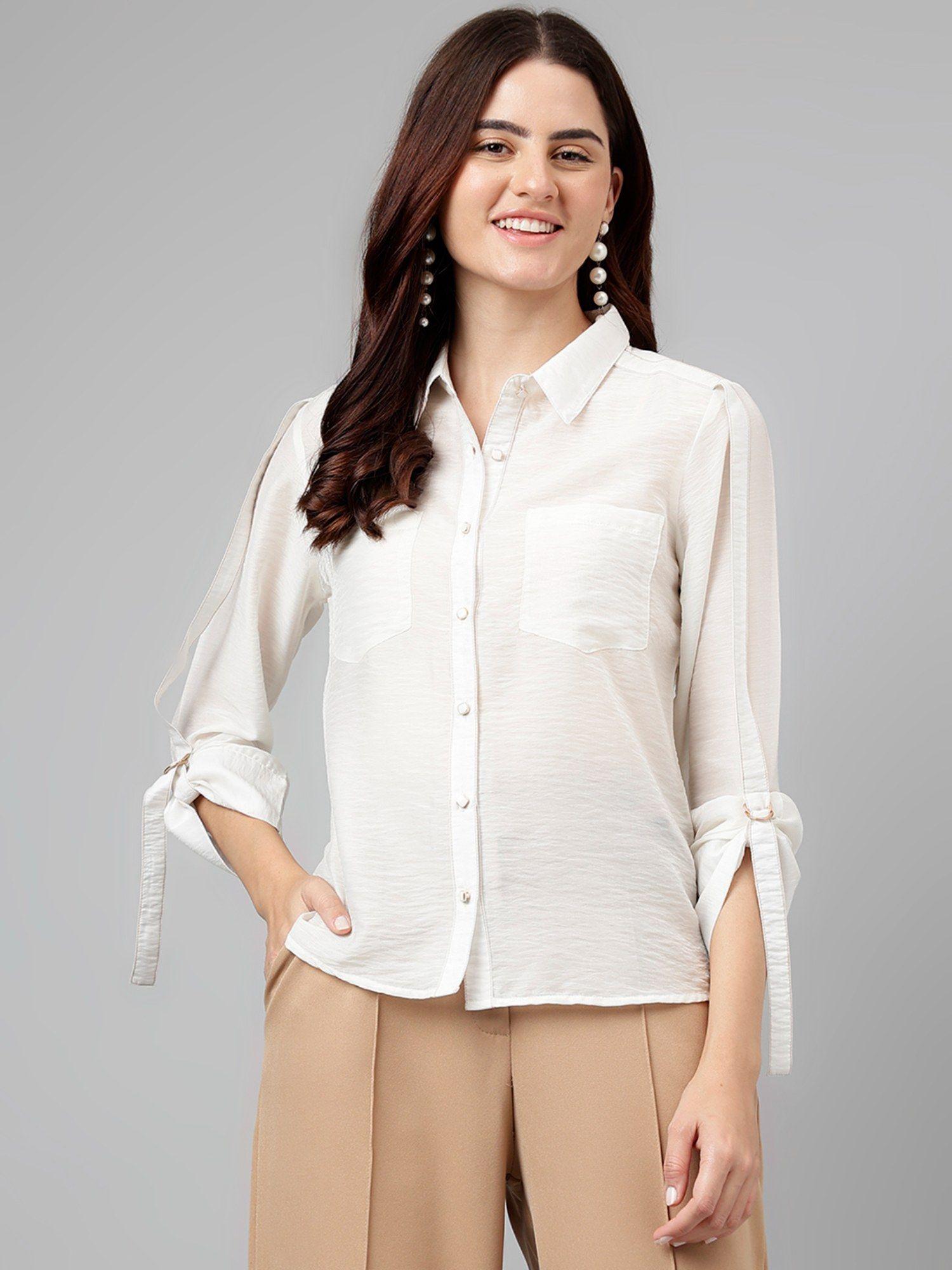 women's ivory solid polyester nylon shirt