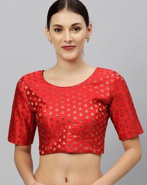 women's jacquard blouse with round-neck
