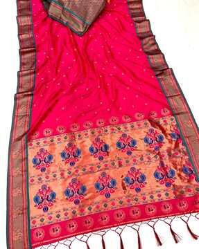 women's kanchivaram paithani silk saree with unstitched blouse piece saree