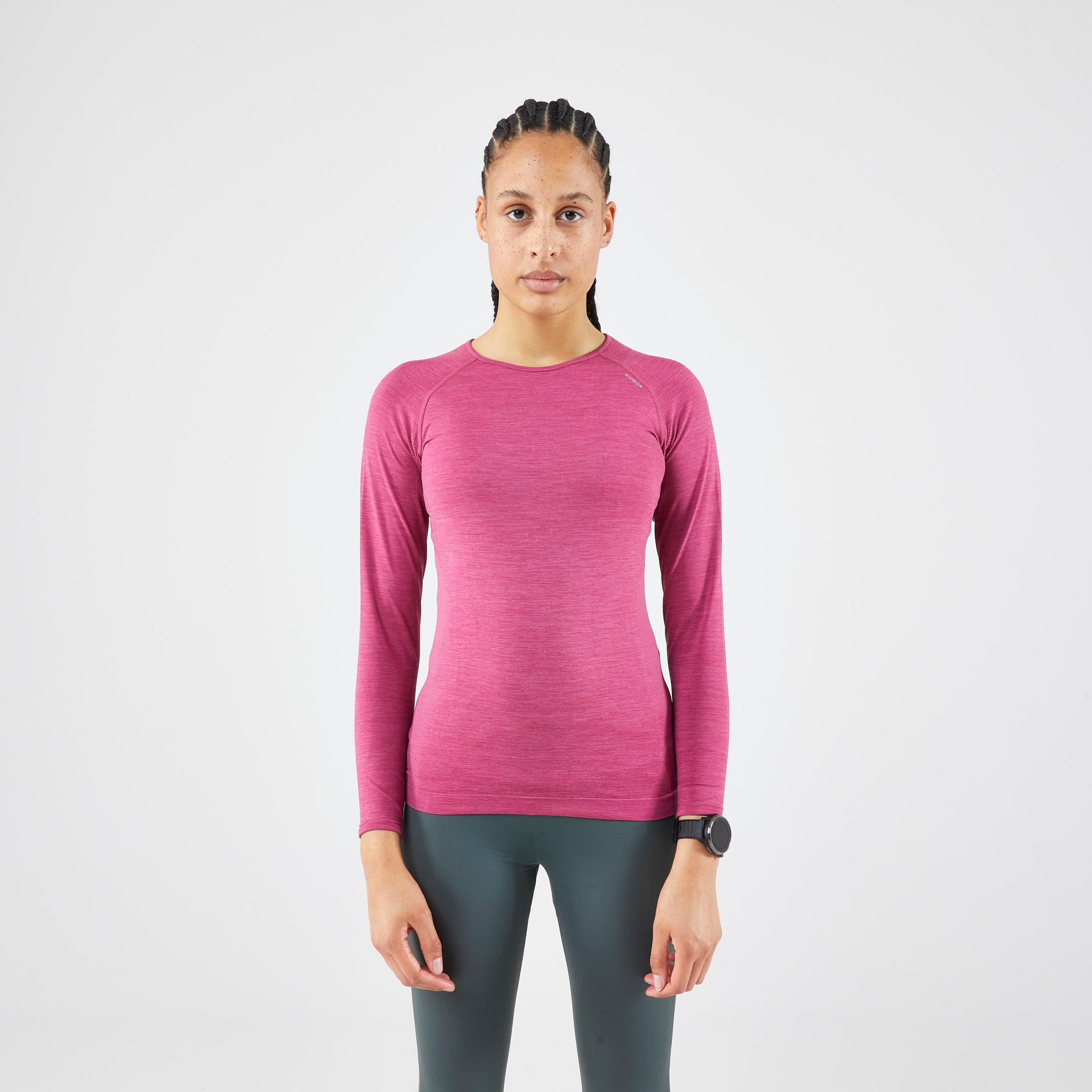 women's kiprun run 500 fitted seamless long-sleeved t-shirt - pink